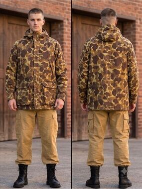 Vintage Mount'n Prairie Duck Brown Camo Hunting Hooded Field Gorpcore Jacket L